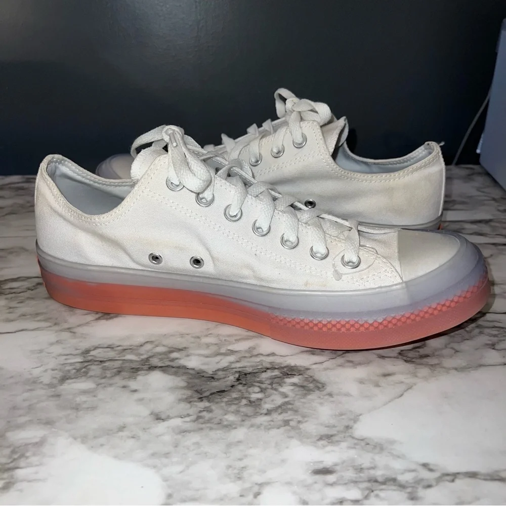 Converse White Low Top Sneakers with Pink Gradient Sole